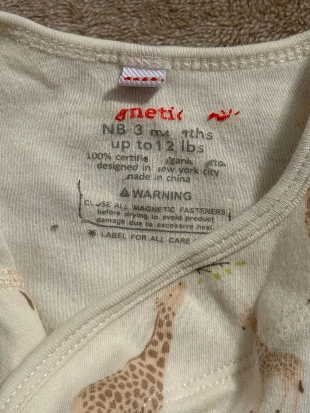 Magnetic Me Cream Sleeper Gown with Tan Giraffe Print